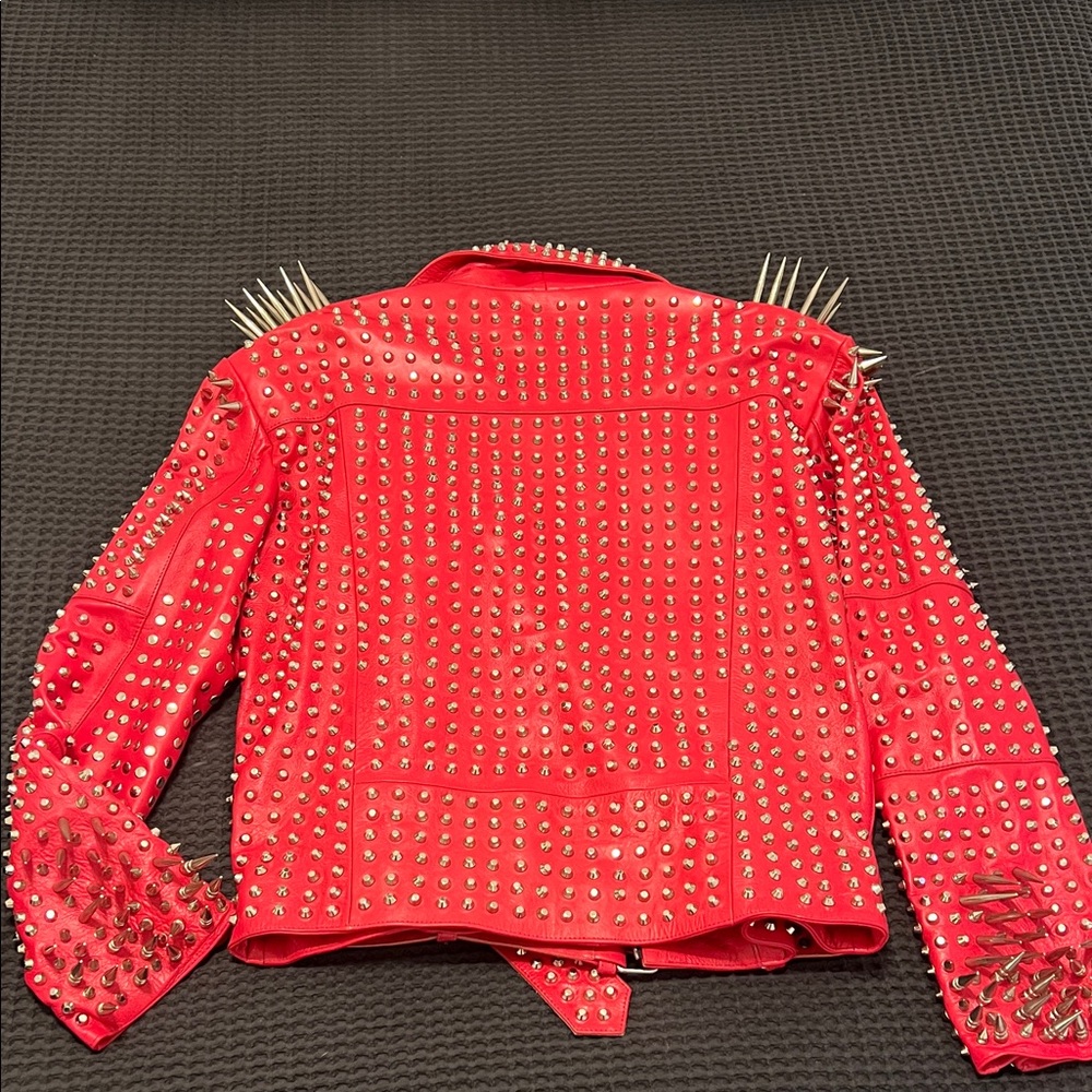 Red Studded Leather Jacket - Picture 3 of 6